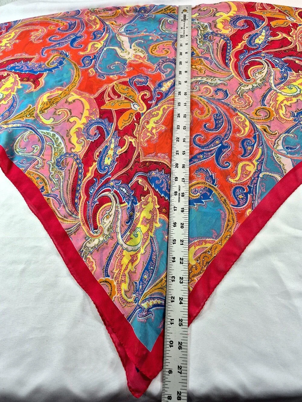 Vibrant Multicolor Paisley Print Silk Square Scarf Magenta Border Beach Chic